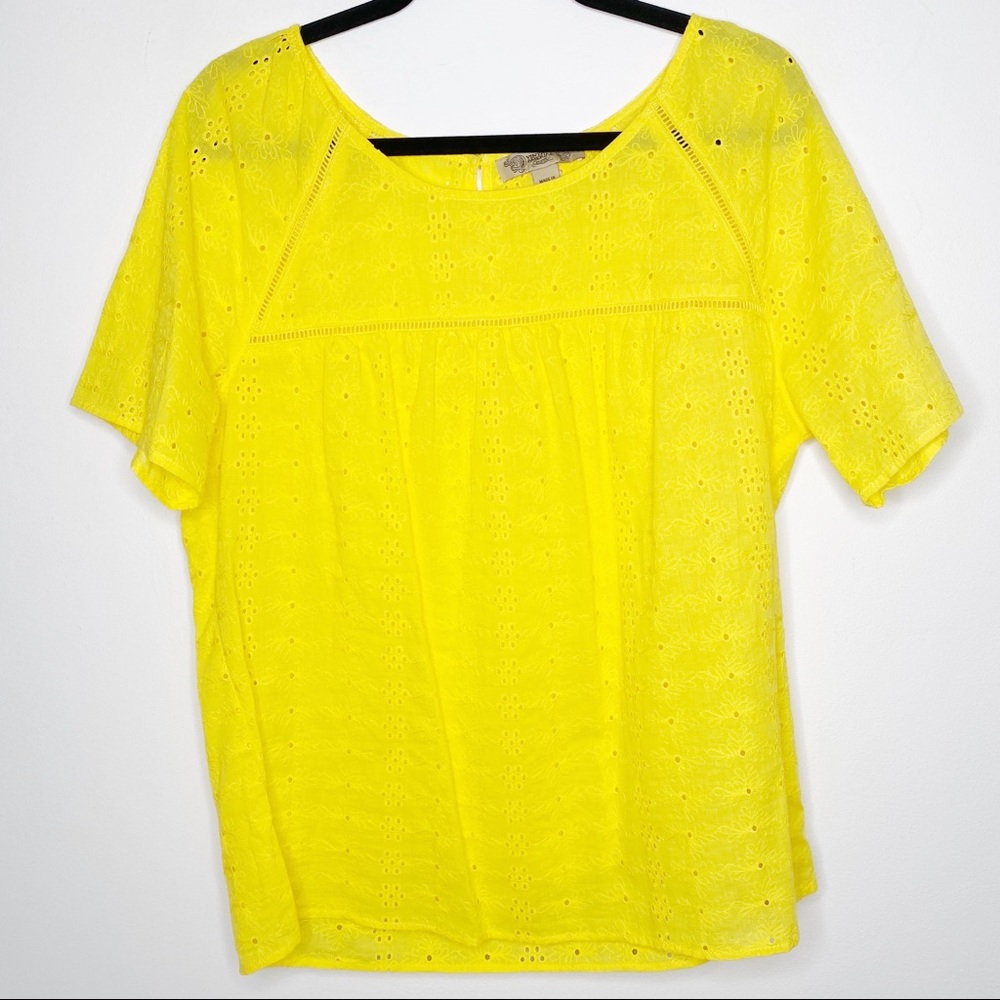 Vintage America Yellow Eyelet Cutout Top